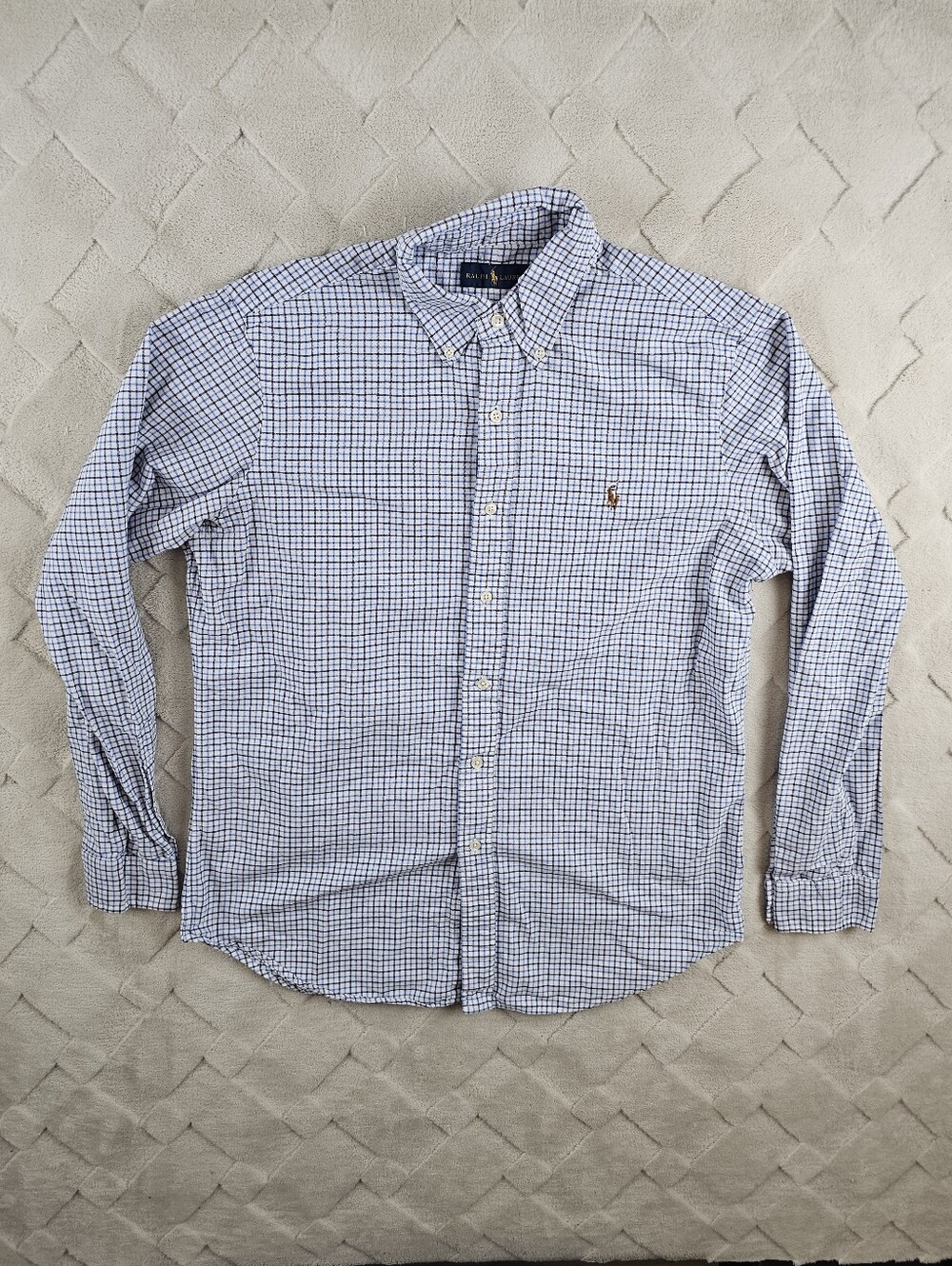 Ralph Lauren Oxford Button Up Shirt Mens Medium Check Plaid Long Sleeve Preppy